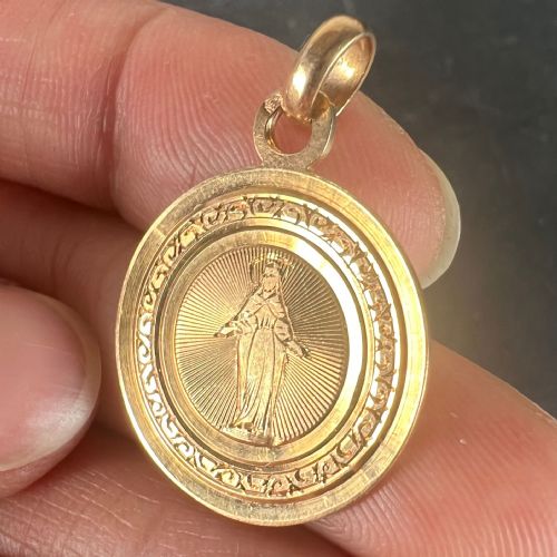 ANTIQUE FRENCH ENGRAVED VIRGIN MARY 18K ROSE GOLD RELIGIOUS MEDAL PENDANT - ADDITIONAL PHOTO 4