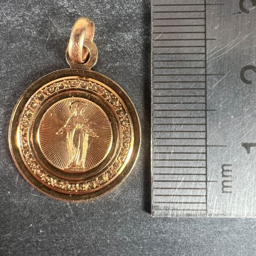 ANTIQUE FRENCH ENGRAVED VIRGIN MARY 18K ROSE GOLD RELIGIOUS MEDAL PENDANT - ADDITIONAL PHOTO 8