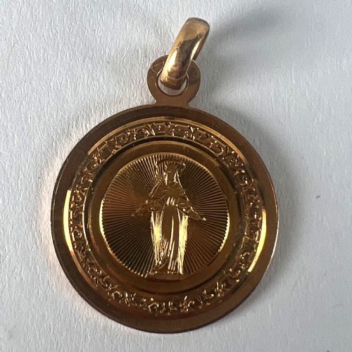 ANTIQUE FRENCH ENGRAVED VIRGIN MARY 18K ROSE GOLD RELIGIOUS MEDAL PENDANT - ADDITIONAL PHOTO 10