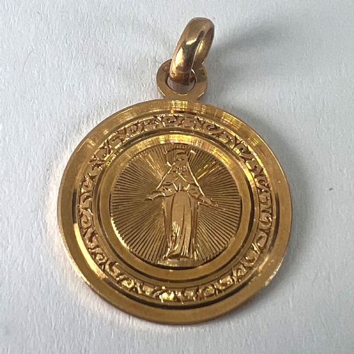 ANTIQUE FRENCH ENGRAVED VIRGIN MARY 18K ROSE GOLD RELIGIOUS MEDAL PENDANT - ADDITIONAL PHOTO 11