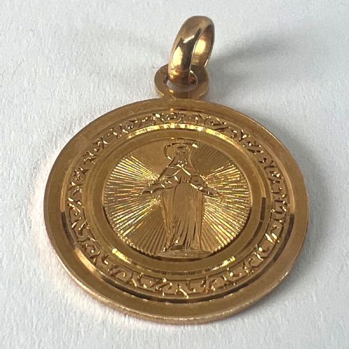 ANTIQUE FRENCH ENGRAVED VIRGIN MARY 18K ROSE GOLD RELIGIOUS MEDAL PENDANT - ADDITIONAL PHOTO 12