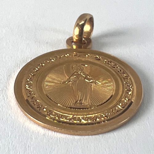 ANTIQUE FRENCH ENGRAVED VIRGIN MARY 18K ROSE GOLD RELIGIOUS MEDAL PENDANT - ADDITIONAL PHOTO 13