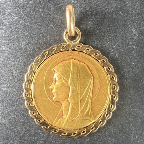 FRENCH RELIGIOUS VIRGIN MARY 18K YELLOW GOLD MEDAL PENDANT - ADDITIONAL PHOTO 1