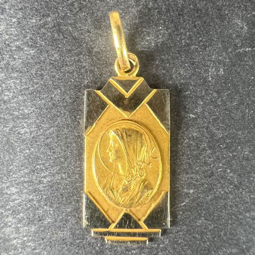 FRENCH VIRGIN MARY 18K YELLOW WHITE GOLD RELIGIOUS CHARM PENDANT - ADDITIONAL PHOTO 1
