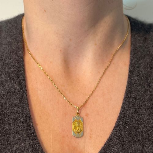 FRENCH VIRGIN MARY 18K YELLOW WHITE GOLD RELIGIOUS CHARM PENDANT - ADDITIONAL PHOTO 3