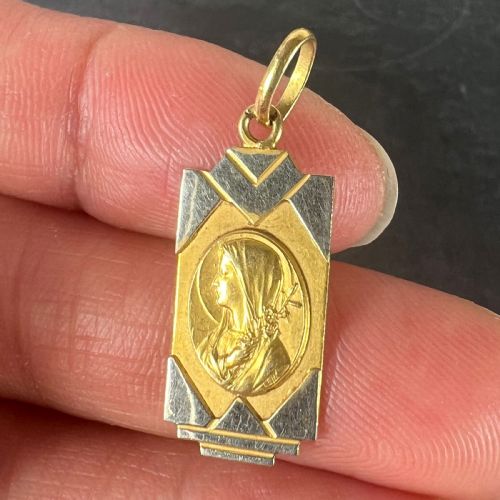FRENCH VIRGIN MARY 18K YELLOW WHITE GOLD RELIGIOUS CHARM PENDANT - ADDITIONAL PHOTO 4