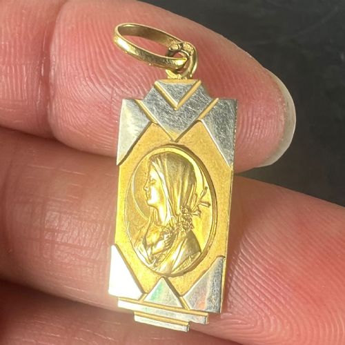 FRENCH VIRGIN MARY 18K YELLOW WHITE GOLD RELIGIOUS CHARM PENDANT - ADDITIONAL PHOTO 5