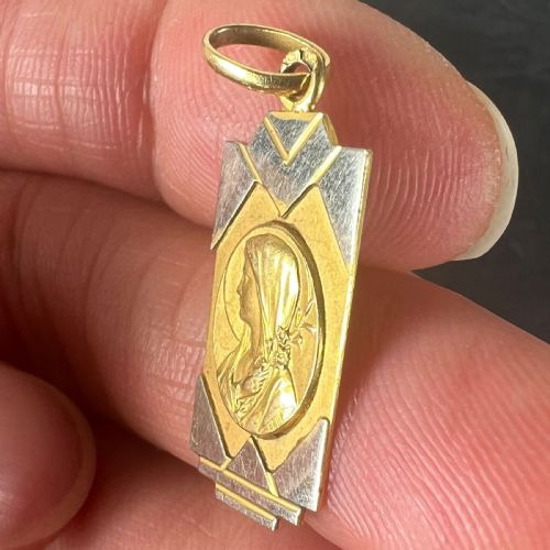 FRENCH VIRGIN MARY 18K YELLOW WHITE GOLD RELIGIOUS CHARM PENDANT - ADDITIONAL PHOTO 6