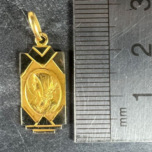 FRENCH VIRGIN MARY 18K YELLOW WHITE GOLD RELIGIOUS CHARM PENDANT - ADDITIONAL PHOTO 9