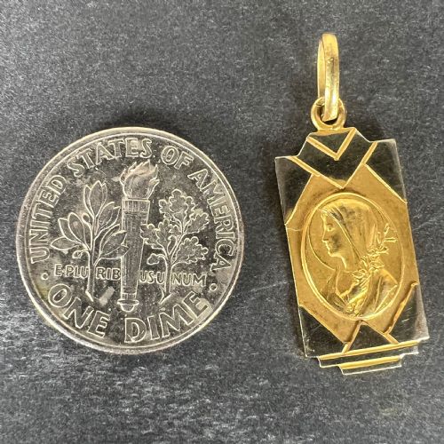 FRENCH VIRGIN MARY 18K YELLOW WHITE GOLD RELIGIOUS CHARM PENDANT - ADDITIONAL PHOTO 10