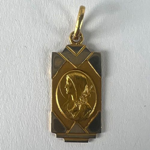 FRENCH VIRGIN MARY 18K YELLOW WHITE GOLD RELIGIOUS CHARM PENDANT - ADDITIONAL PHOTO 11