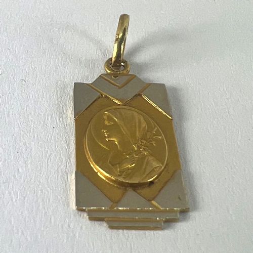 FRENCH VIRGIN MARY 18K YELLOW WHITE GOLD RELIGIOUS CHARM PENDANT - ADDITIONAL PHOTO 12