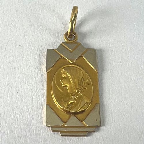 FRENCH VIRGIN MARY 18K YELLOW WHITE GOLD RELIGIOUS CHARM PENDANT - ADDITIONAL PHOTO 13