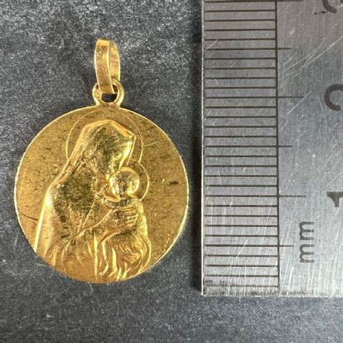 FRENCH DROPSY MADONNA AND CHILD 18K YELLOW GOLD RELIGIOUS MEDAL PENDANT - ADDITIONAL PHOTO 10