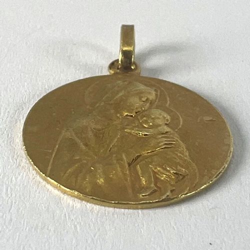 FRENCH DROPSY MADONNA AND CHILD 18K YELLOW GOLD RELIGIOUS MEDAL PENDANT - ADDITIONAL PHOTO 15