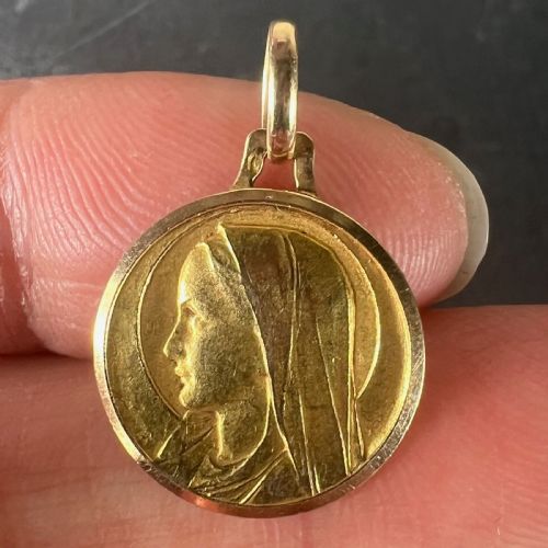 MONIER FRENCH VIRGIN MARY 18K YELLOW GOLD PENDANT CHARM MEDAL - ADDITIONAL PHOTO 4