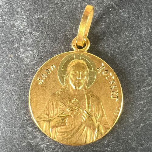 FRENCH MAZZONI SACRED HEART MADONNA AND CHILD 18K YELLOW GOLD MEDAL PENDANT - ADDITIONAL PHOTO 1