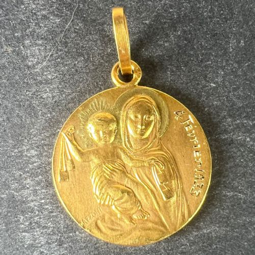 FRENCH MAZZONI SACRED HEART MADONNA AND CHILD 18K YELLOW GOLD MEDAL PENDANT - ADDITIONAL PHOTO 2