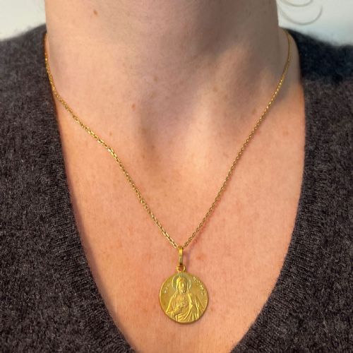 FRENCH MAZZONI SACRED HEART MADONNA AND CHILD 18K YELLOW GOLD MEDAL PENDANT - ADDITIONAL PHOTO 3