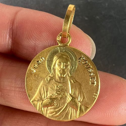 FRENCH MAZZONI SACRED HEART MADONNA AND CHILD 18K YELLOW GOLD MEDAL PENDANT - ADDITIONAL PHOTO 4