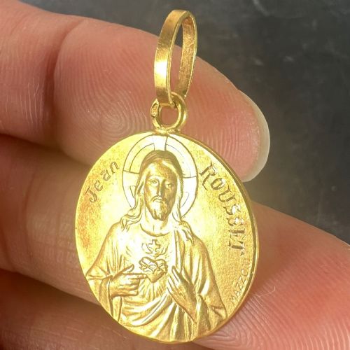 FRENCH MAZZONI SACRED HEART MADONNA AND CHILD 18K YELLOW GOLD MEDAL PENDANT - ADDITIONAL PHOTO 5