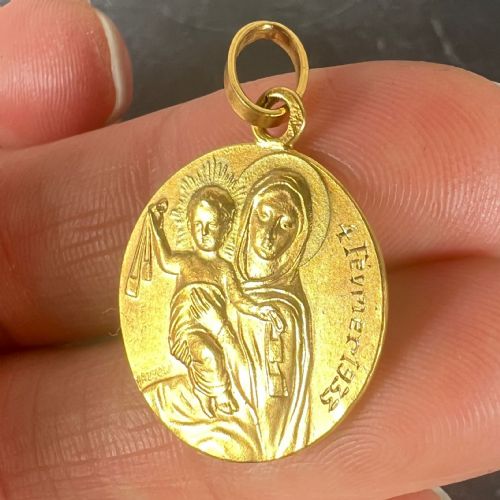 FRENCH MAZZONI SACRED HEART MADONNA AND CHILD 18K YELLOW GOLD MEDAL PENDANT - ADDITIONAL PHOTO 8