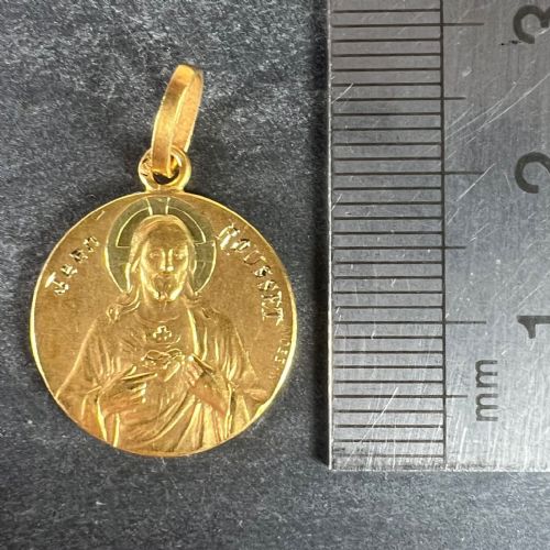 FRENCH MAZZONI SACRED HEART MADONNA AND CHILD 18K YELLOW GOLD MEDAL PENDANT - ADDITIONAL PHOTO 10