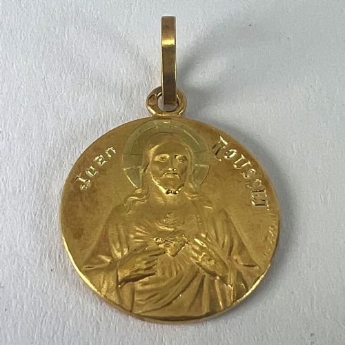 FRENCH MAZZONI SACRED HEART MADONNA AND CHILD 18K YELLOW GOLD MEDAL PENDANT - ADDITIONAL PHOTO 13