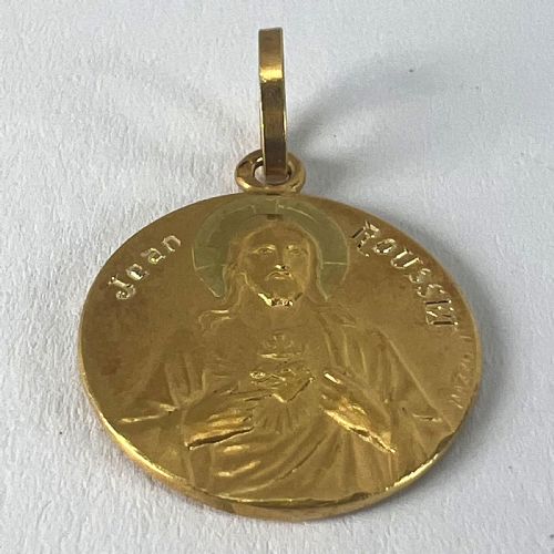 FRENCH MAZZONI SACRED HEART MADONNA AND CHILD 18K YELLOW GOLD MEDAL PENDANT - ADDITIONAL PHOTO 14