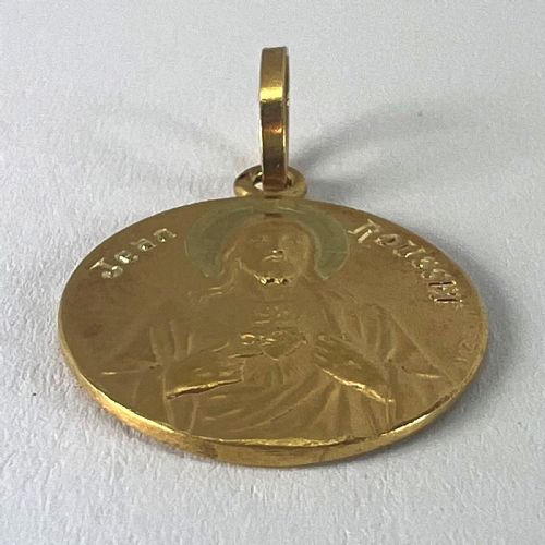 FRENCH MAZZONI SACRED HEART MADONNA AND CHILD 18K YELLOW GOLD MEDAL PENDANT - ADDITIONAL PHOTO 15