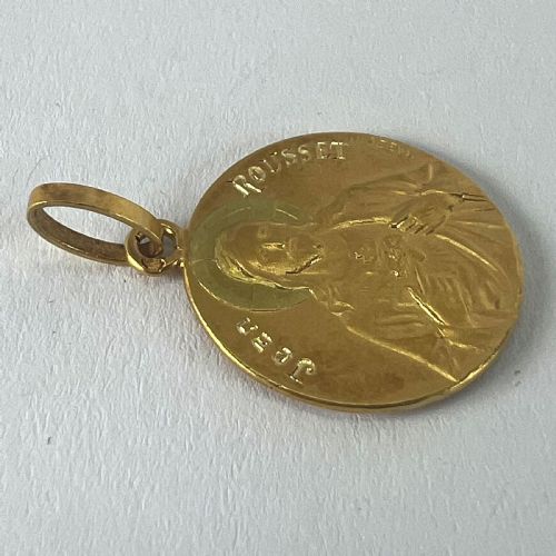FRENCH MAZZONI SACRED HEART MADONNA AND CHILD 18K YELLOW GOLD MEDAL PENDANT - ADDITIONAL PHOTO 16