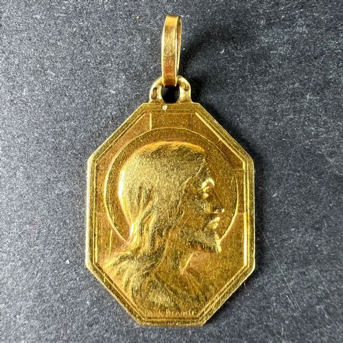 FRENCH ART DECO PAUL BRANDT 18K YELLOW GOLD JESUS CHRIST MEDAL CHARM PENDANT - ADDITIONAL PHOTO 1