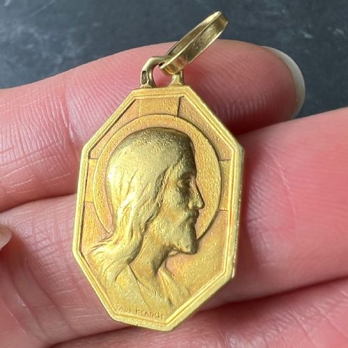 FRENCH ART DECO PAUL BRANDT 18K YELLOW GOLD JESUS CHRIST MEDAL CHARM PENDANT - ADDITIONAL PHOTO 5
