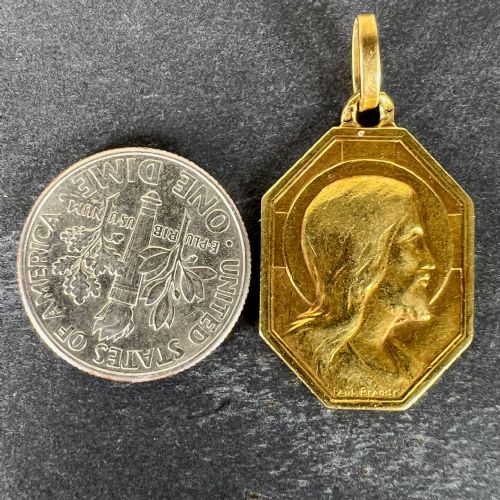 FRENCH ART DECO PAUL BRANDT 18K YELLOW GOLD JESUS CHRIST MEDAL CHARM PENDANT - ADDITIONAL PHOTO 9