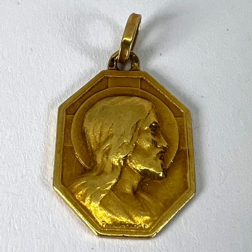 FRENCH ART DECO PAUL BRANDT 18K YELLOW GOLD JESUS CHRIST MEDAL CHARM PENDANT - ADDITIONAL PHOTO 11