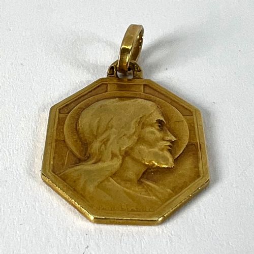 FRENCH ART DECO PAUL BRANDT 18K YELLOW GOLD JESUS CHRIST MEDAL CHARM PENDANT - ADDITIONAL PHOTO 12