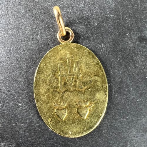 FRENCH VIRGIN MARY MIRACULOUS MEDAL 18K YELLOW GOLD CHARM MEDAL PENDANT - ADDITIONAL PHOTO 2