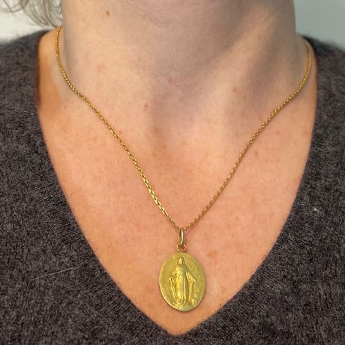 FRENCH VIRGIN MARY MIRACULOUS MEDAL 18K YELLOW GOLD CHARM MEDAL PENDANT - ADDITIONAL PHOTO 3