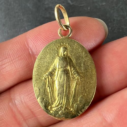 FRENCH VIRGIN MARY MIRACULOUS MEDAL 18K YELLOW GOLD CHARM MEDAL PENDANT - ADDITIONAL PHOTO 4