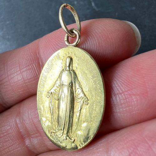 FRENCH VIRGIN MARY MIRACULOUS MEDAL 18K YELLOW GOLD CHARM MEDAL PENDANT - ADDITIONAL PHOTO 5