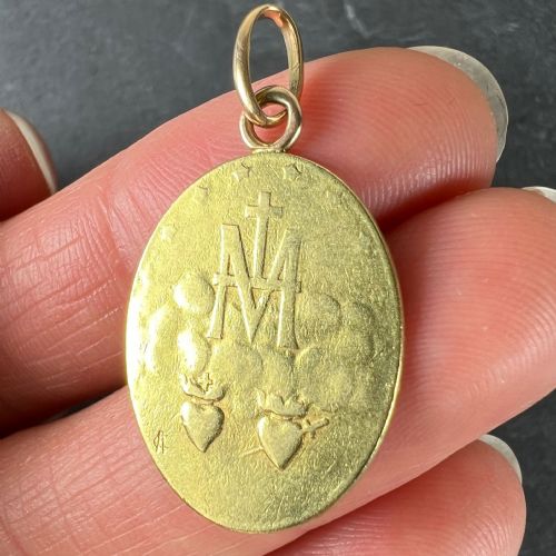 FRENCH VIRGIN MARY MIRACULOUS MEDAL 18K YELLOW GOLD CHARM MEDAL PENDANT - ADDITIONAL PHOTO 8