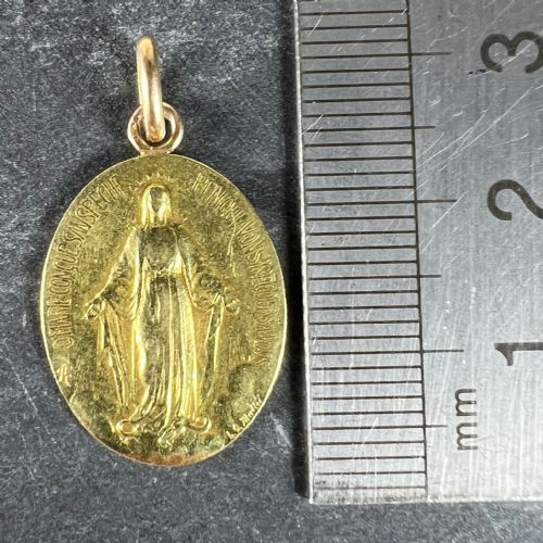 FRENCH VIRGIN MARY MIRACULOUS MEDAL 18K YELLOW GOLD CHARM MEDAL PENDANT - ADDITIONAL PHOTO 9