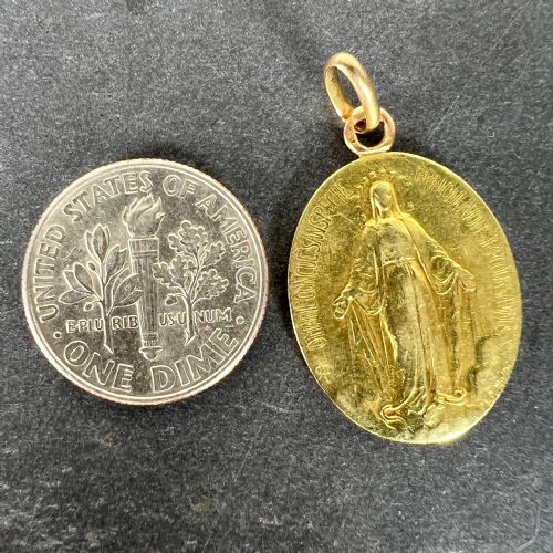 FRENCH VIRGIN MARY MIRACULOUS MEDAL 18K YELLOW GOLD CHARM MEDAL PENDANT - ADDITIONAL PHOTO 10