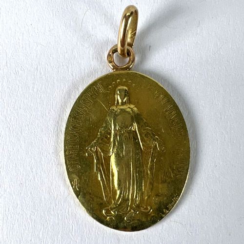 FRENCH VIRGIN MARY MIRACULOUS MEDAL 18K YELLOW GOLD CHARM MEDAL PENDANT - ADDITIONAL PHOTO 11
