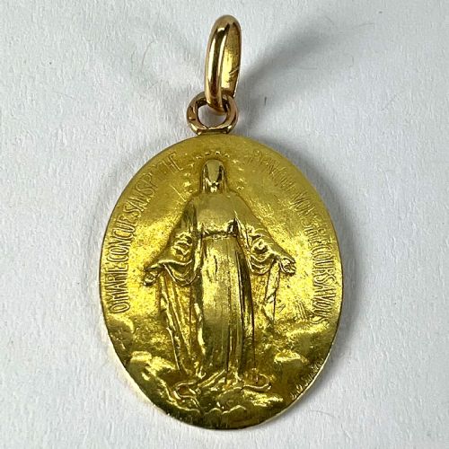 FRENCH VIRGIN MARY MIRACULOUS MEDAL 18K YELLOW GOLD CHARM MEDAL PENDANT - ADDITIONAL PHOTO 12