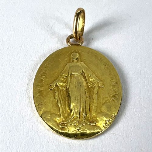 FRENCH VIRGIN MARY MIRACULOUS MEDAL 18K YELLOW GOLD CHARM MEDAL PENDANT - ADDITIONAL PHOTO 13