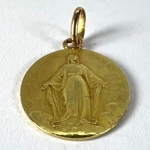 FRENCH VIRGIN MARY MIRACULOUS MEDAL 18K YELLOW GOLD CHARM MEDAL PENDANT - ADDITIONAL PHOTO 14