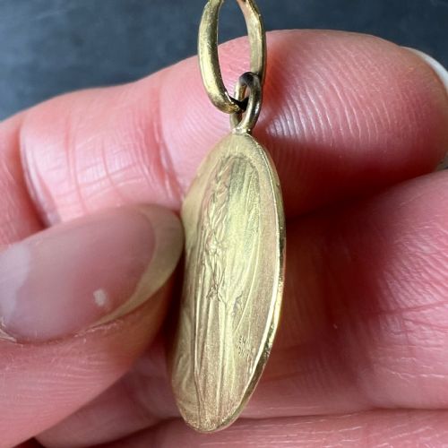 ANTIQUE FRENCH EMILE MONIER VIRGIN MARY 18K YELLOW GOLD PENDANT CHARM MEDAL - ADDITIONAL PHOTO 6