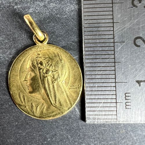 ANTIQUE FRENCH EMILE MONIER VIRGIN MARY 18K YELLOW GOLD PENDANT CHARM MEDAL - ADDITIONAL PHOTO 9