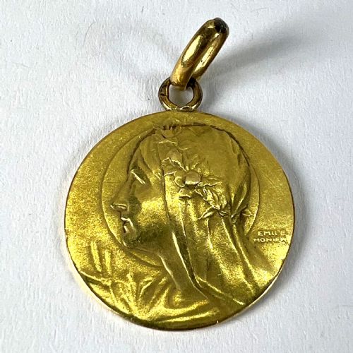 ANTIQUE FRENCH EMILE MONIER VIRGIN MARY 18K YELLOW GOLD PENDANT CHARM MEDAL - ADDITIONAL PHOTO 12